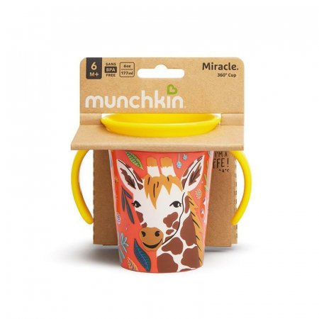 MUNCHKIN mokomasis puodelis su rankenomis, žirafa, Miracle 360 Wildlove, 6mėn+, 177 ml, 05183301 5183301