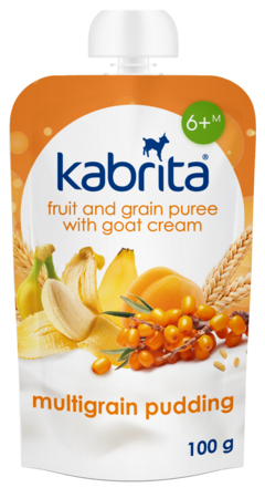 KABRITA® vaisinė tyrelė su grūdais ir ožkos pieno grietinėle ĮVAIRIŲ GRŪDŲ PUDINGAS, 6 mėn.+, 100 g., 191 