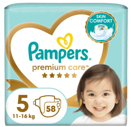 PAMPERS sauskelnės Premium Care, 5 dydis 11-16kg, 58 vnt., 80887517 