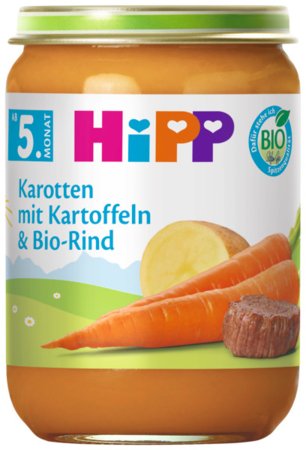 HiPP ekologiška tyrelė „Morkos ir bulvės su jautiena“, nuo 5 mėn., 190 g., 6240 