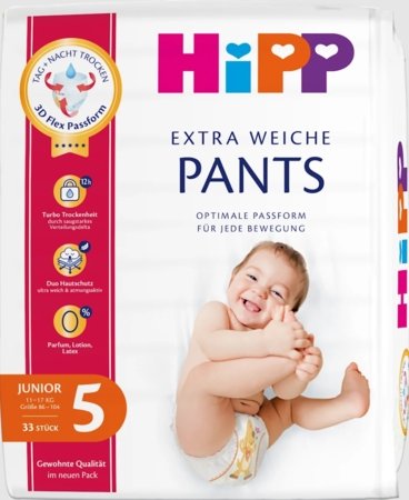 HiPP sauskelnės-kelnaitės PREMIUM, 5 dydis, 11-17 kg., 33 vnt., 92049