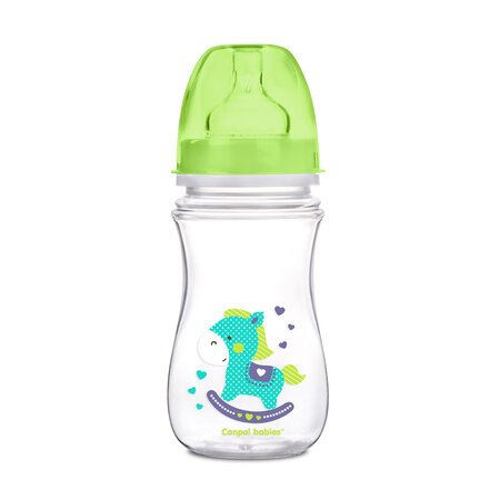 CANPOL BABIES plataus kaklelio buteliukas EASYSTART, colorful animals, 3-6 mėn+, 240 ml, 35/206 35/206