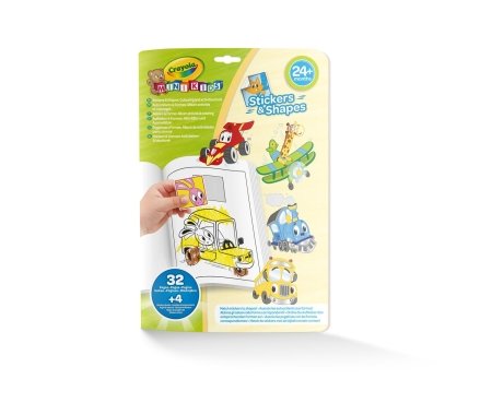 CRAYOLA MINIKIDS spalvinimo knygelė Whimsical Wheels - Sticker & Shape Coloring Book, 25-6938G 