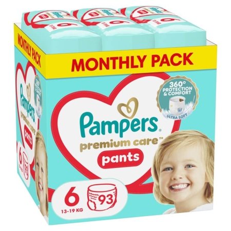 PAMPERS sauskelnės-kelnaitės Premium Care, 6 dydis 13-19kg, 93 vnt., 81772334 