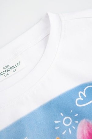 COCCODRILLO marškinėliai trumpomis rankovėmis REBEL GIRL KIDS, balti, WC5143204RGK-001-122, 122 cm 