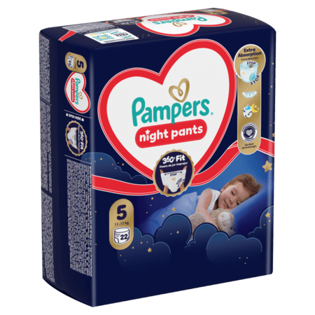 PAMPERS naktinės sauskelnės-kelnaitės, Night Pants, dydis 5, 22 vnt, 11-17kg, 81758420 81758420