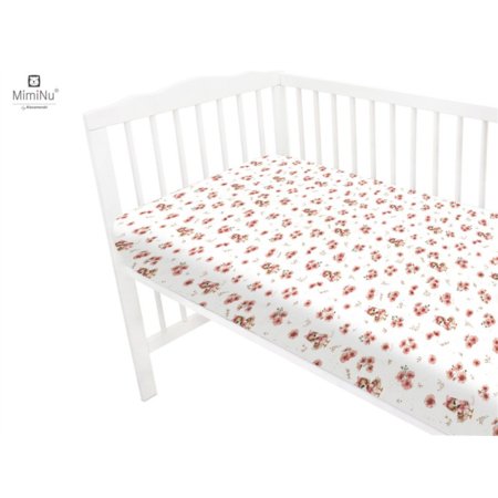 MIMINU paklodė lovytei su guma Ducklings powdery pink, 120x60 cm 