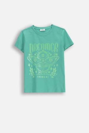 COCCODRILLO marškinėliai trumpomis rankovėmis EVERYDAY GIRL B, žali, WC5143217VGB-011-164, 164 cm 