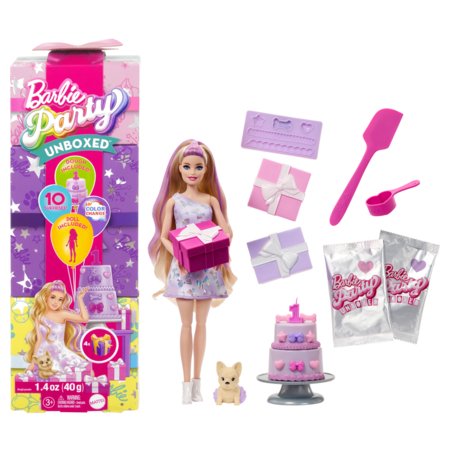 BARBIE Party Unboxed Reveal siurprizų rinkinys šviesiaplaukė lėlė, JFG70 