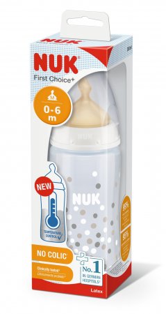 NUK temperatūros kontrolės polipropileno buteliukas su lateksiniu žinduku FIRST CHOICE+, 300ml, M, SK55 SK55