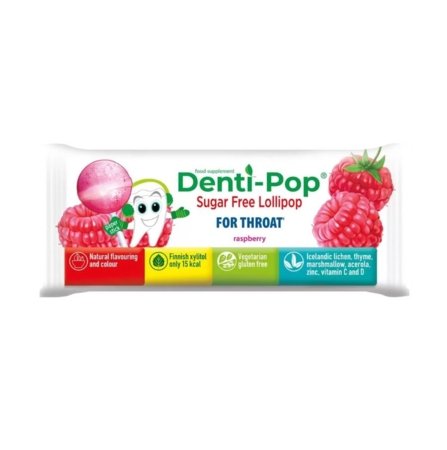 DENTI-POP ledinukas sveikai gerklei, aviečių skonio, 6 g, DEN-644 