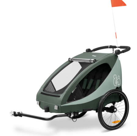 HAUCK vežimėlis/dviračio priekaba dviems vaikams DRYK DUO PLUS, Dark green, 515068 