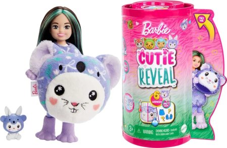 BARBIE Čelsės Cutie Reveal rinkinys, minkštutėlių kostiumų serija - triušelis ir koala, HRK31 