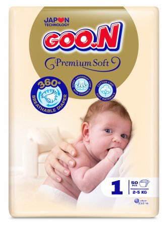 GOO.N sauskelnės, Premium Soft, 1 dydis, 50 vnt., 2-5kg 4902011862409