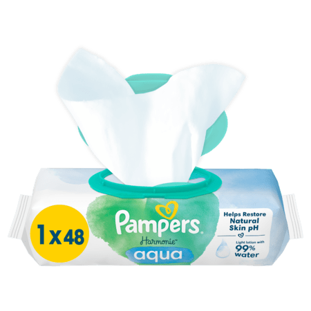 PAMPERS šlapios servetėlės, Harmonie Aqua Wipes, 48 vnt, 81770633 81770633