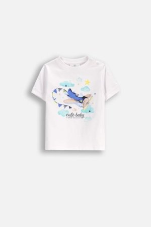 COCCODRILLO marškinėliai trumpomis rankovėmis MONOCHROME BOY NEWBORN, balti, WC5143201MBN-001-086, 86 cm 