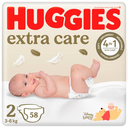 HUGGIES Extra Care sauskelnės, 2 dydis, 3-6kg, 58vnt, 2591031 