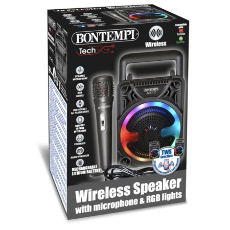 BONTEMPI belaidis garsiakalbis su mikrofonu ir RGB šviesomis, 49 1000 