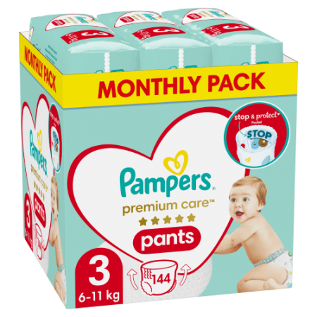 PAMPERS Sauskelnės-kelnaitės Premium Monthly 3 dydis, 144 vnt., 81772331 