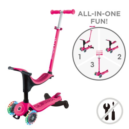 GLOBBER paspirtukas Go Up Sporty Lights 360°,  ryškiai rožinis, 456-610 S 