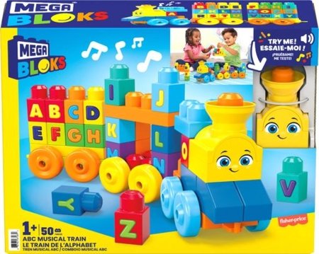MEGA BLOKS FIRST BUILDERS rinkinys Grojantis traukinys, 50 det., FWK22 