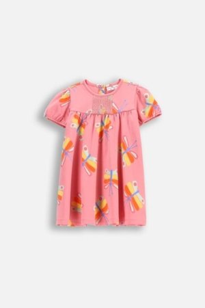 COCCODRILLO suknelė trumpomis rankovėmis TROPICAL STORY GIRL NEWBORN, rožinė, WC5129201TGN-033-086, 86 cm 