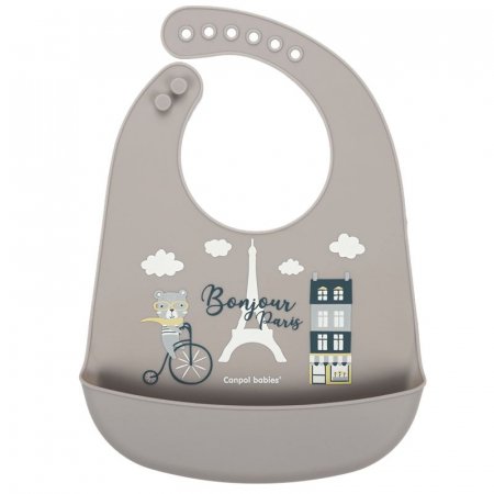 CANPOL BABIES silikoninis seilinukas su kišene BONJOUR PARIS, navy beige, 74/027_bei 74/027_bei