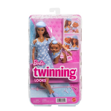 BARBIE Twinning Looks tamsiaplaukės lėlės ir šunelio rinkinys, JFP38 
