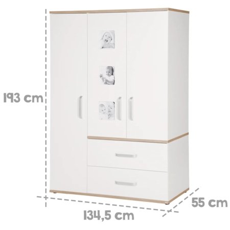 ROBA trijų durų spinta PIA, White/San Remo Oak, 60962 