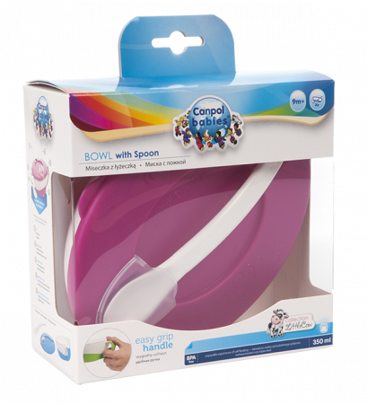 CANPOL BABIES dubenėlis su šaukštu Cow 350ml 31/406 pink 31/406_pin