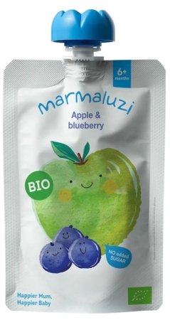 MARMALUZI ekologiška obuolių-mėlynių tyrelė, 6 mėn.+, 90g 4779031612983