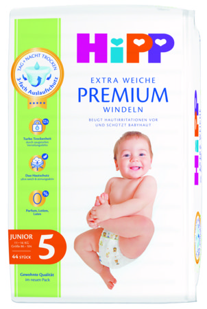 HiPP sauskelnės PREMIUM, 5 dydis, 11-16 kg., 44 vnt., DA92053 
