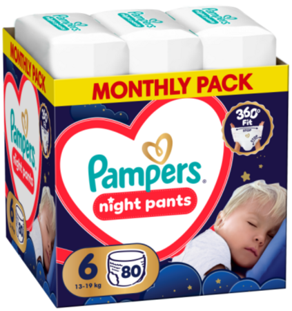 PAMPERS sauskelnės-kelnaitės Pants Night Monthly Pack, 6 dydis, 13-19kg, 80 vnt., 80895139 