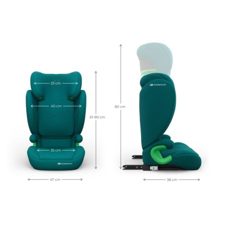 KINDERKRAFT automobilinė kėdutė JUNIOR FIX 2 PLUS, 100-150 cm., Green, KCJUFI20GREPL0N 