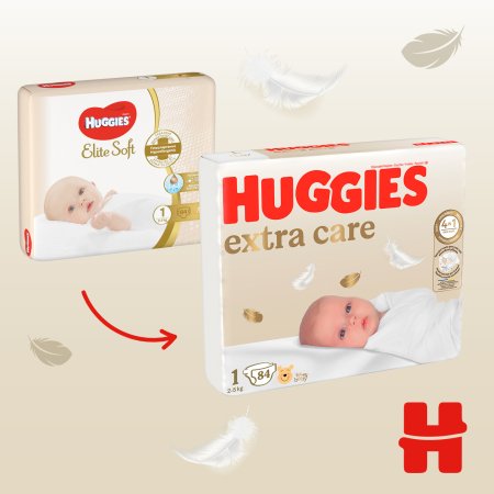 HUGGIES sauskelnės EXTRA CARE 1, 2-5kg, 84 vnt., 2593241 2593241