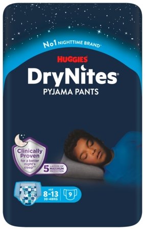 HUGGIES sauskelnės DryNites Conv Boy D-Light, 8-13 m., 9 vnt., 2243012 