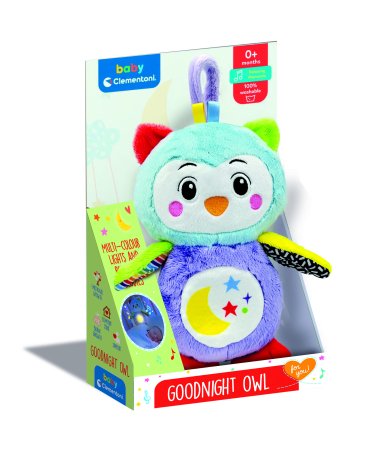 CLEMENTONI Baby pliušinis žaislas su garsais ir šviesomis Goodnight Owl, 17801 17801