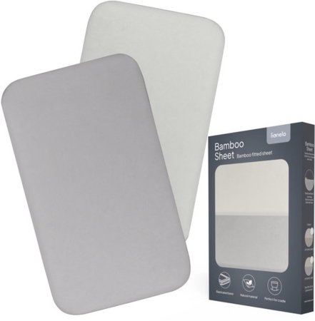 LIONELO paklodės su guma lopšiukui BAMBOO SHEET, 80x42 cm., 2 vnt., White/Grey 
