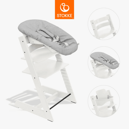 STOKKE maitinimo kėdutė su buomeliu ir naujagimio gultuku TRIPP TRAPP, white, grey NBS, 685900 