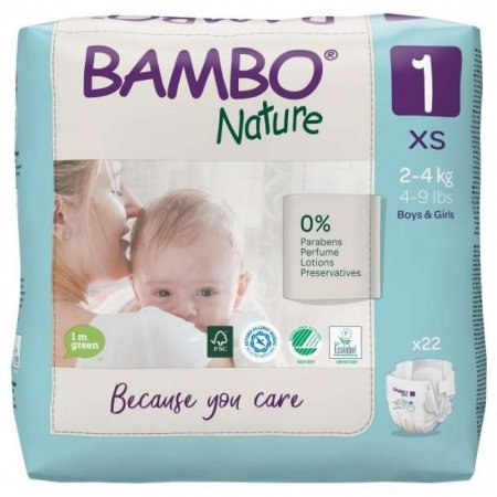 Bambo sauskelnės Nature dydis 1, 2-4 kg, 22 vnt. 5703538244353