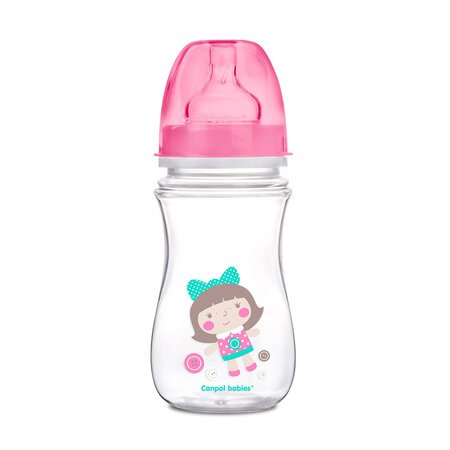 CANPOL BABIES plataus kaklelio buteliukas EASYSTART, colorful animals, 3-6 mėn+, 240 ml, 35/206 35/206