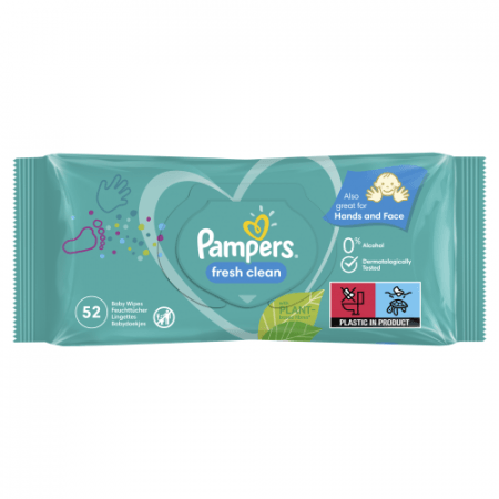 PAMPERS drėgnos kūdikių servetėlės FRESH CLEAN, 52 vnt, 81752623 