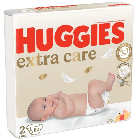 HUGGIES sauskelnės EXTRA CARE 2,  3-6kg, 82 vnt., 2592611 2592611