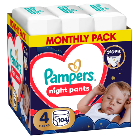 PAMPERS sauskelnės-kelnaitės Pants Night Monthly Pack, 4 dydis, 9-15kg, 104 vnt., 80895141 