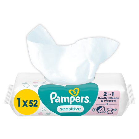 PAMPERS drėgnos servetėlės kūdikiams SENSITIVE, 52 vnt. 