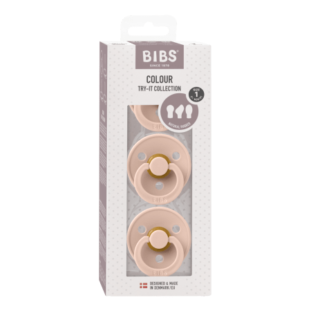 BIBS čiulptukai, Colour Try-It 3-pack Blush (Round, Anatomical, Symmetrical), 0-6 mėn., 1 dydis 