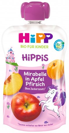 HiPP ekologiška obuolių, geltonųjų slyvų ir persikų tyrelė, 12M+, 100g, 842506 842506