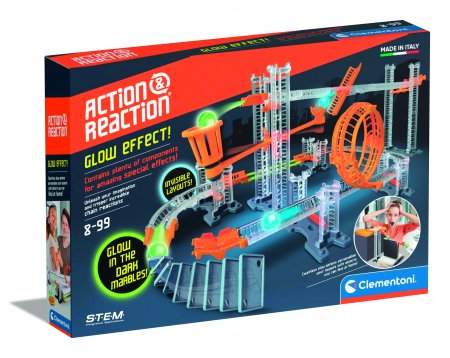CLEMENTONI ACTION&REACTION lavinamasis žaidimas-takelių sistema Glow in the dark, 75067BL 75067BL