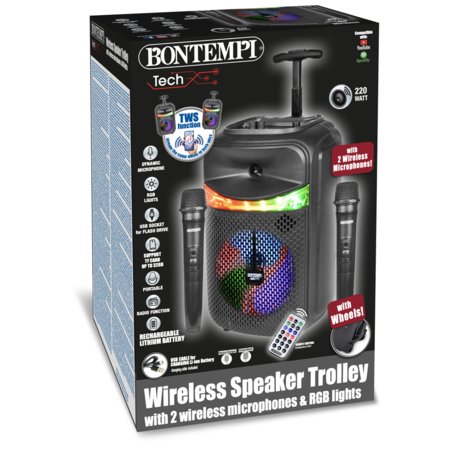 BONTEMPI belaidis garsiakalbis su 2 mikrofonais ir RGB šviesomis, 49 1070 