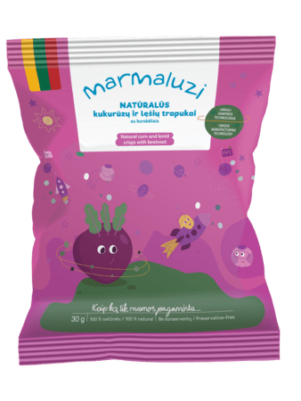 MARMALUZI naturalūs kukurūzų ir lęšių trapukai su burokėliais, nuo 8 mėn.+ 30g 4779031612730